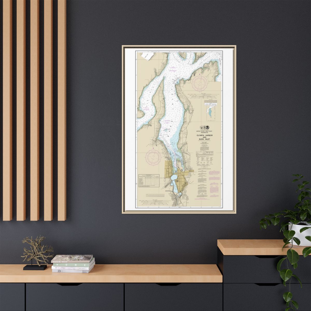 Chart 18456 Olympia Harbor and Budd Inlet - NOAA Nautical Chart Floating Frame Canvas | 20" x 30" | 24" x 36" | 32" x 48" - Natural context-2