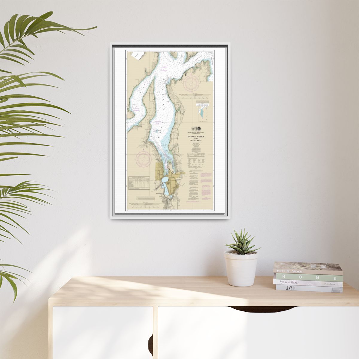 Chart 18456 Olympia Harbor and Budd Inlet - NOAA Nautical Chart Floating Frame Canvas | 20" x 30" | 24" x 36" | 32" x 48" - White context-1