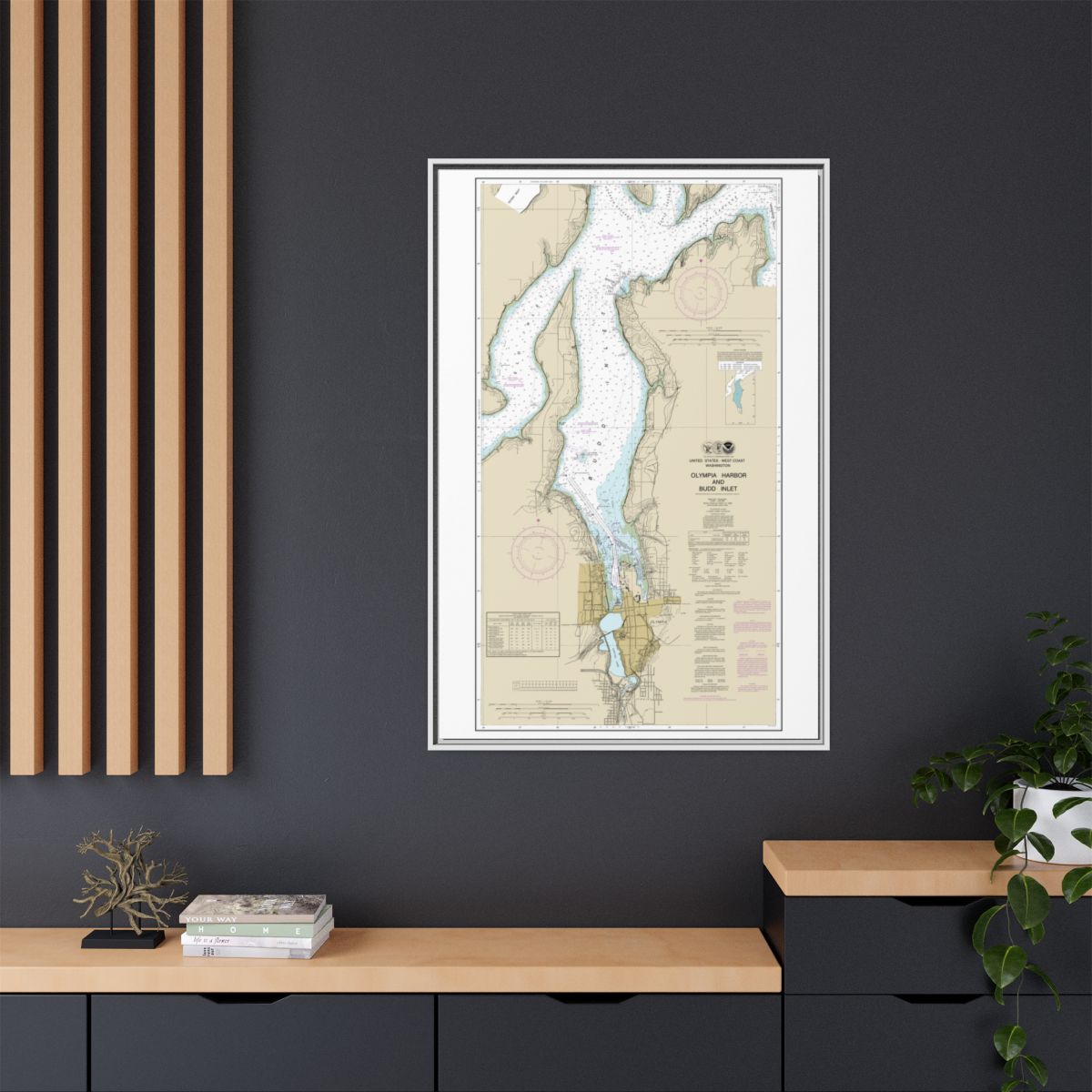 Chart 18456 Olympia Harbor and Budd Inlet - NOAA Nautical Chart Floating Frame Canvas | 20" x 30" | 24" x 36" | 32" x 48" - White context-2