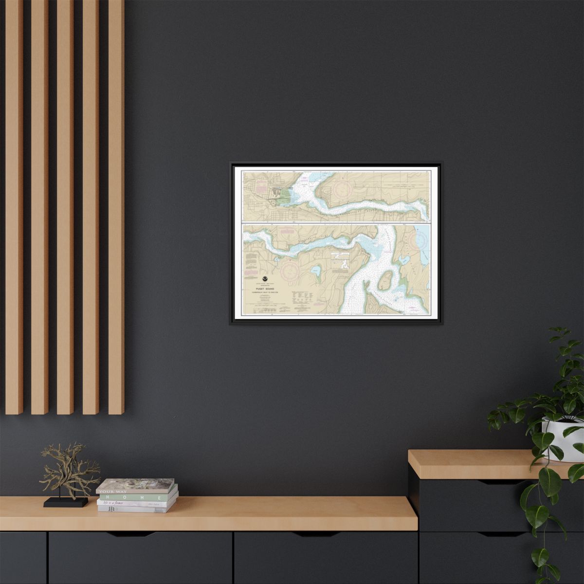 Chart 18457 Puget Sound-Hammersley Inlet to Shelton - NOAA Nautical Chart Floating Frame Canvas | 32" x 24" | 40" x 30" - Black context-2