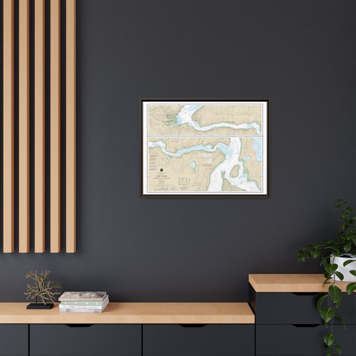 Chart 18457 Puget Sound-Hammersley Inlet to Shelton - NOAA Nautical Chart Floating Frame Canvas | 32" x 24" | 40" x 30" - Espresso context-2
