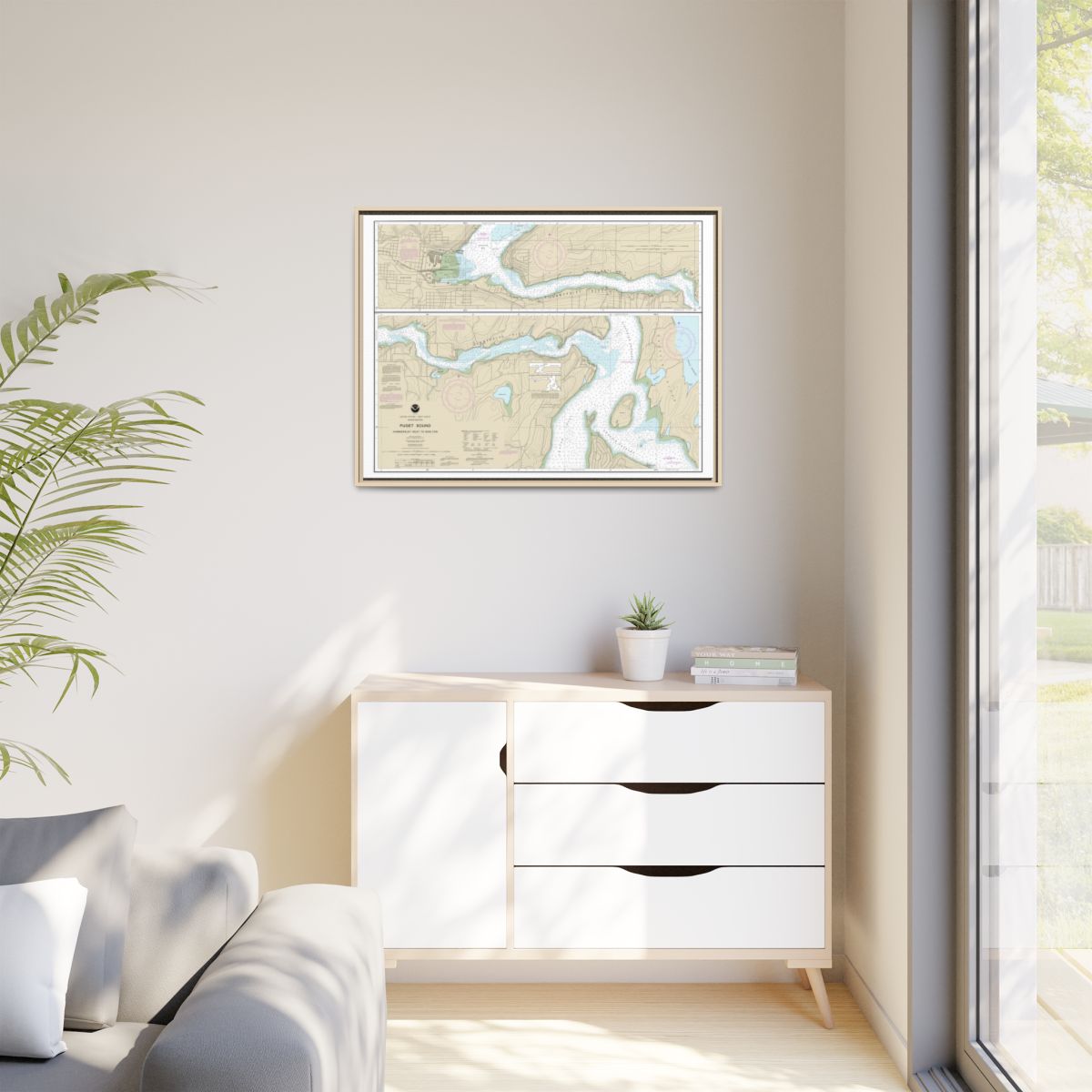 Chart 18457 Puget Sound-Hammersley Inlet to Shelton - NOAA Nautical Chart Floating Frame Canvas | 32" x 24" | 40" x 30" - Natural context-1