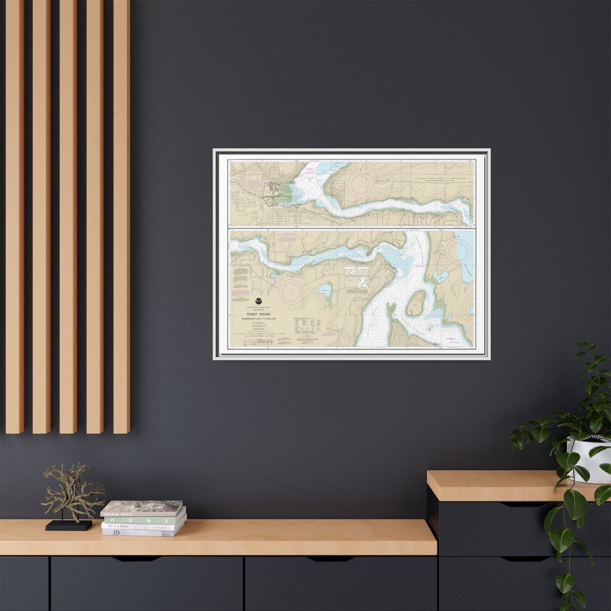 Chart 18457 Puget Sound-Hammersley Inlet to Shelton - NOAA Nautical Chart Floating Frame Canvas | 32" x 24" | 40" x 30" - White context-2