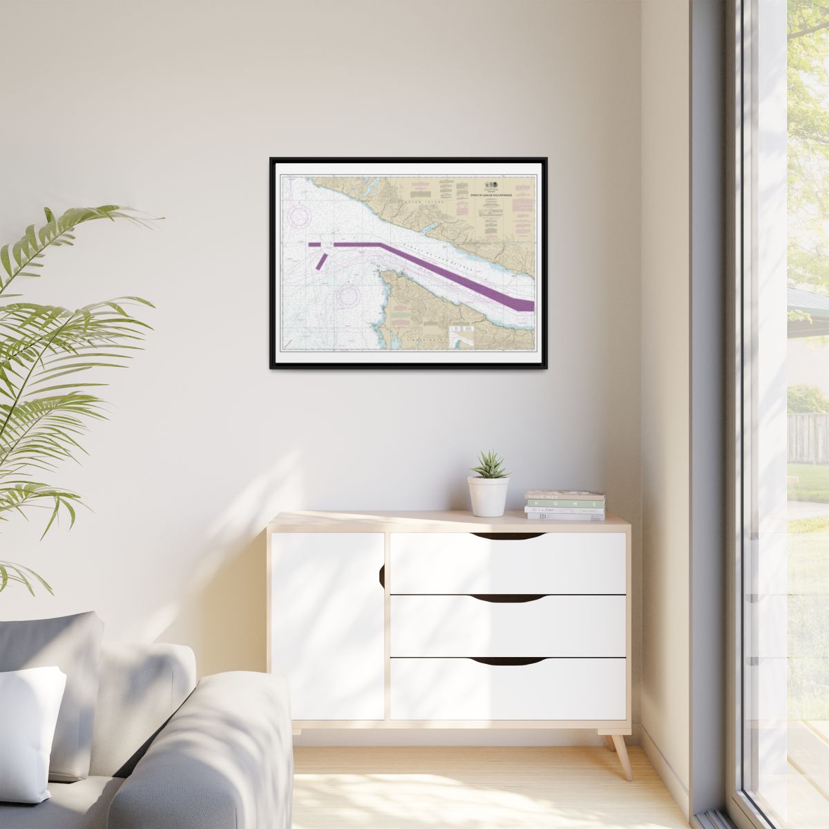 Chart 18460 Stait of Juan de Fuca Entrance - NOAA Nautical Chart Floating Frame Canvas | 32" x 24" | 40" x 30" - Black context-1