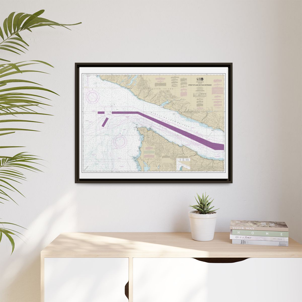 Chart 18460 Stait of Juan de Fuca Entrance - NOAA Nautical Chart Floating Frame Canvas | 32" x 24" | 40" x 30" - Espresso context-1