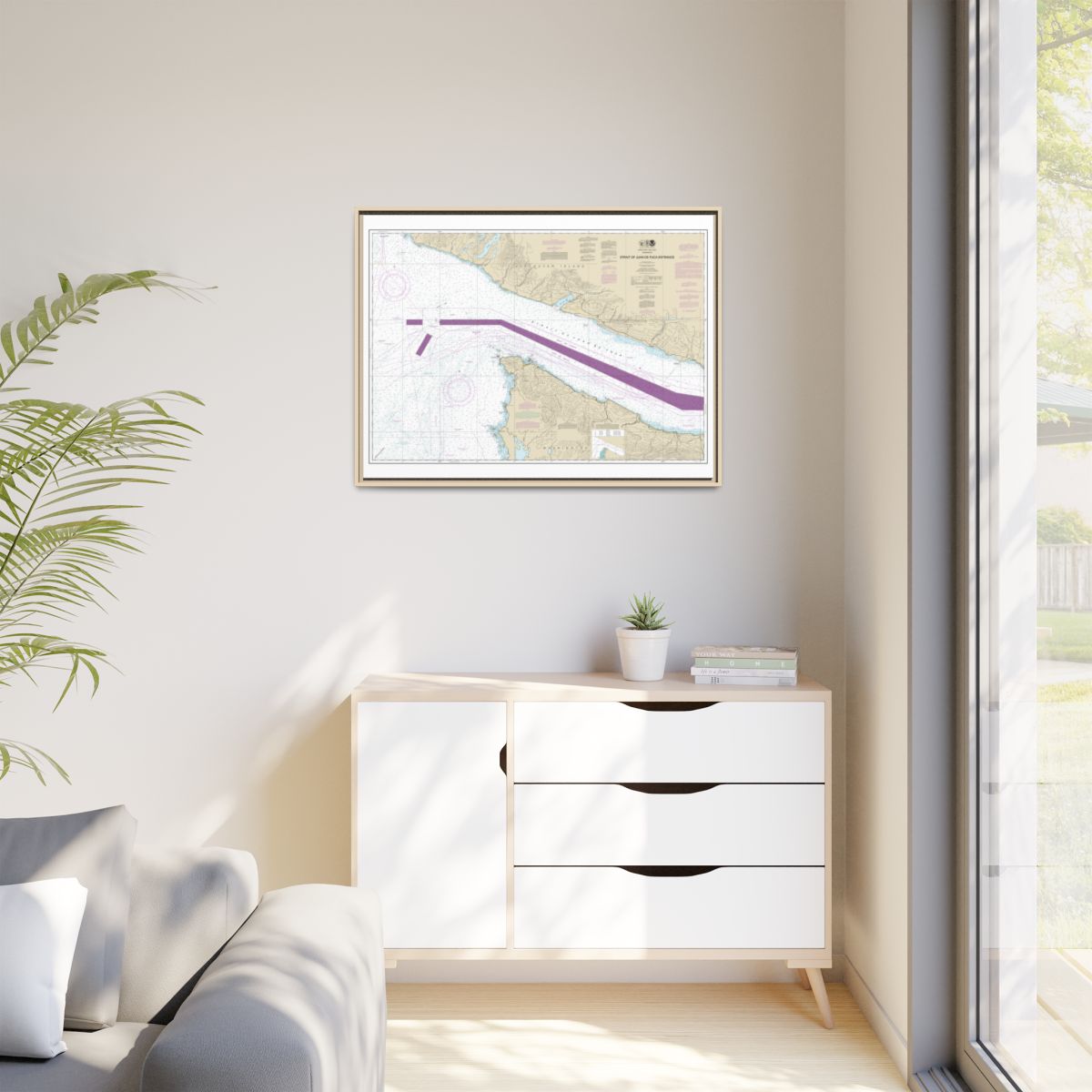 Chart 18460 Stait of Juan de Fuca Entrance - NOAA Nautical Chart Floating Frame Canvas | 32" x 24" | 40" x 30" - Natural context-1