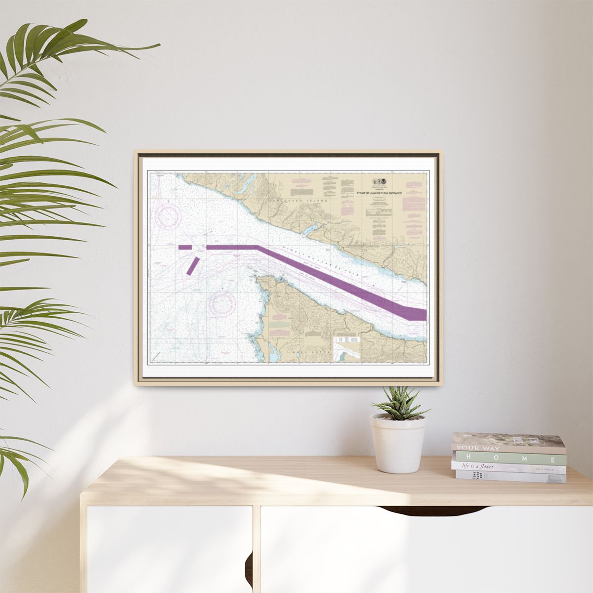 Chart 18460 Stait of Juan de Fuca Entrance - NOAA Nautical Chart Floating Frame Canvas | 32" x 24" | 40" x 30" - Natural context-1