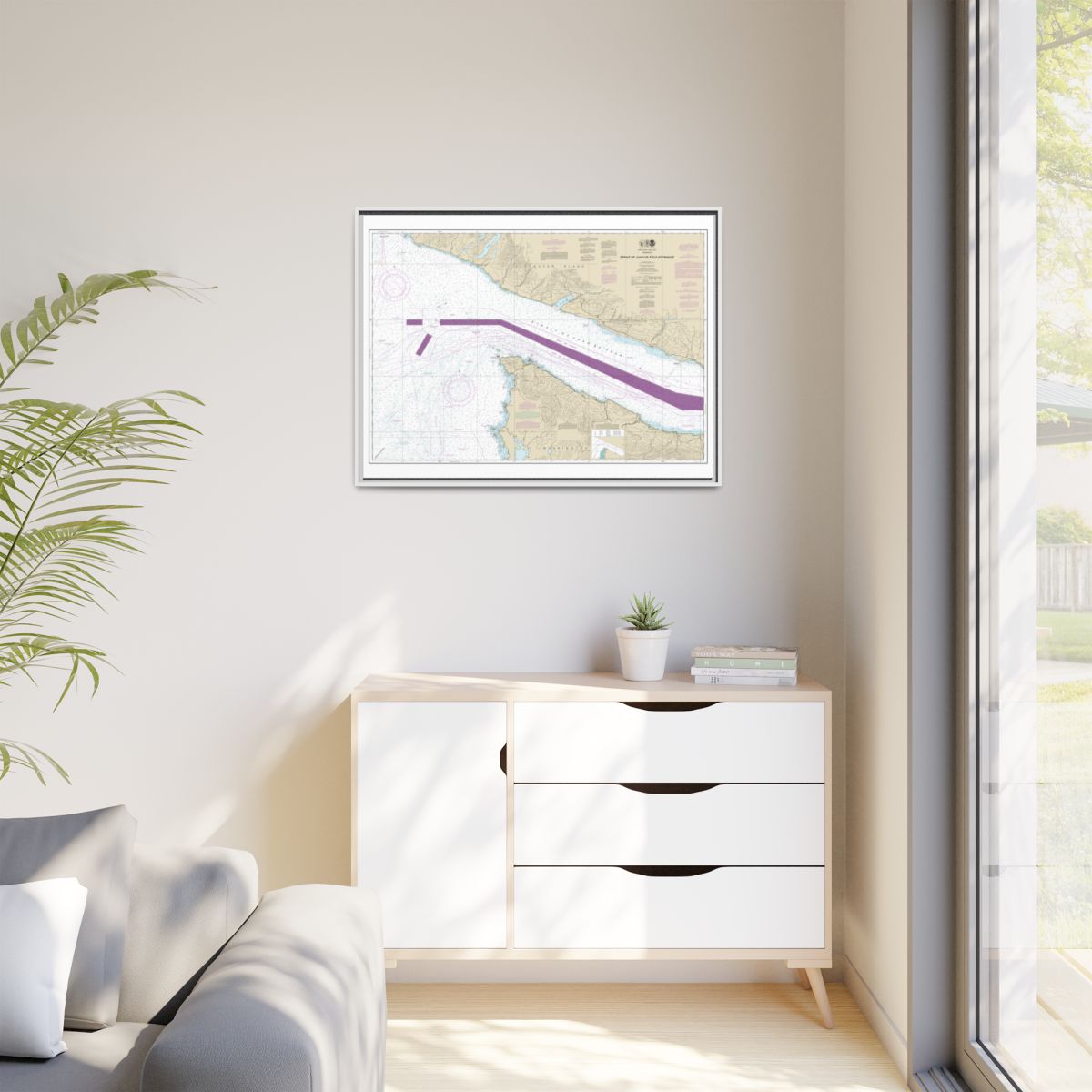 Chart 18460 Stait of Juan de Fuca Entrance - NOAA Nautical Chart Floating Frame Canvas | 32" x 24" | 40" x 30" - White context-1
