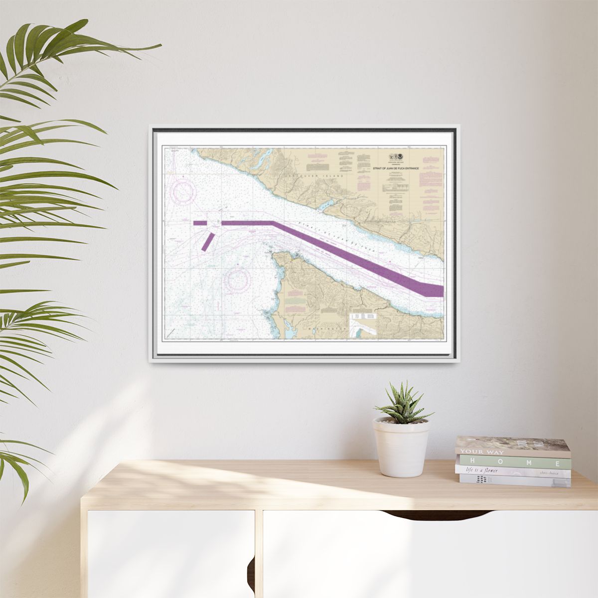 Chart 18460 Stait of Juan de Fuca Entrance - NOAA Nautical Chart Floating Frame Canvas | 32" x 24" | 40" x 30" - White context-1