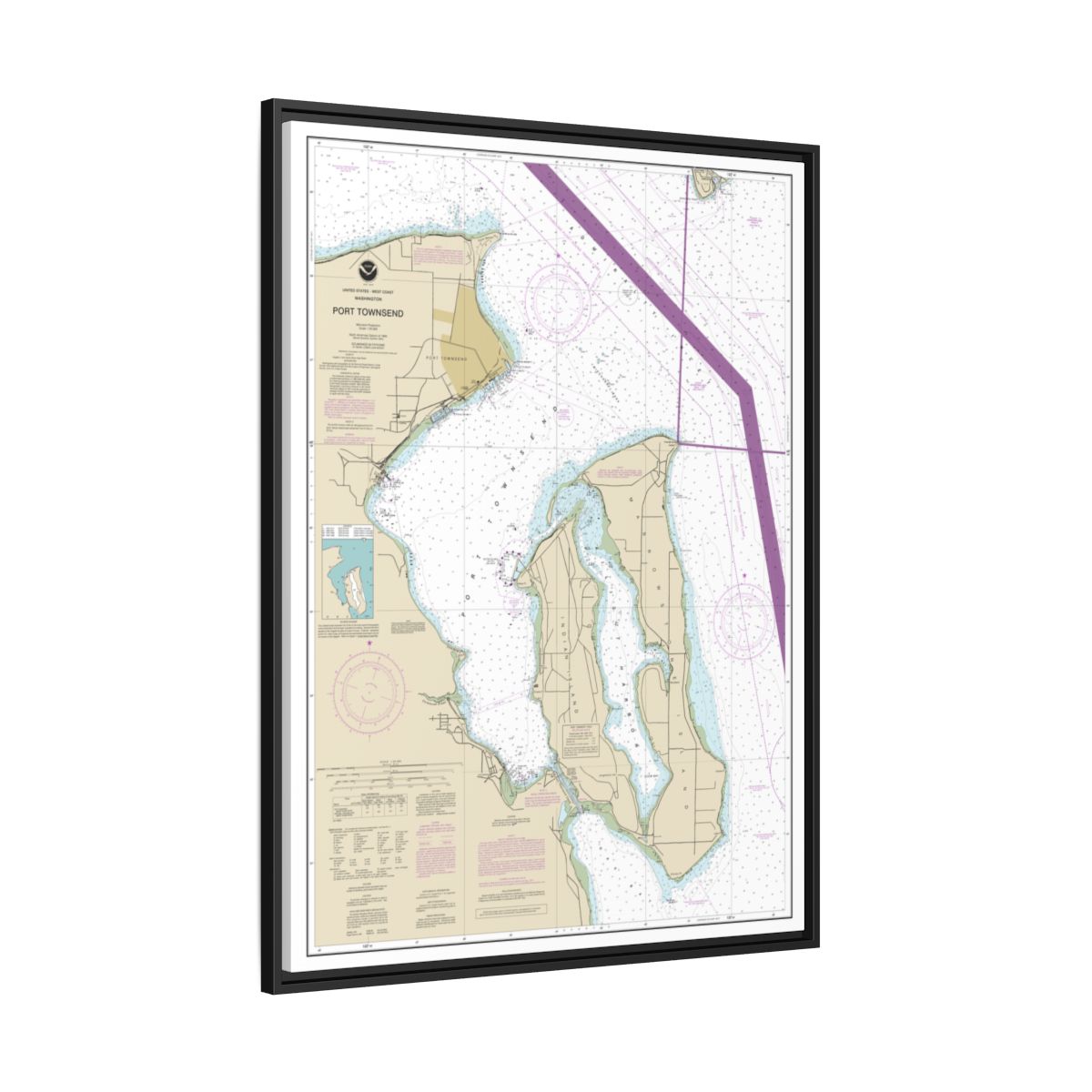 Chart 18464 Port Townsend - NOAA Nautical Chart Floating Frame Canvas | 24" x 32" | 30" x 40" - Black side