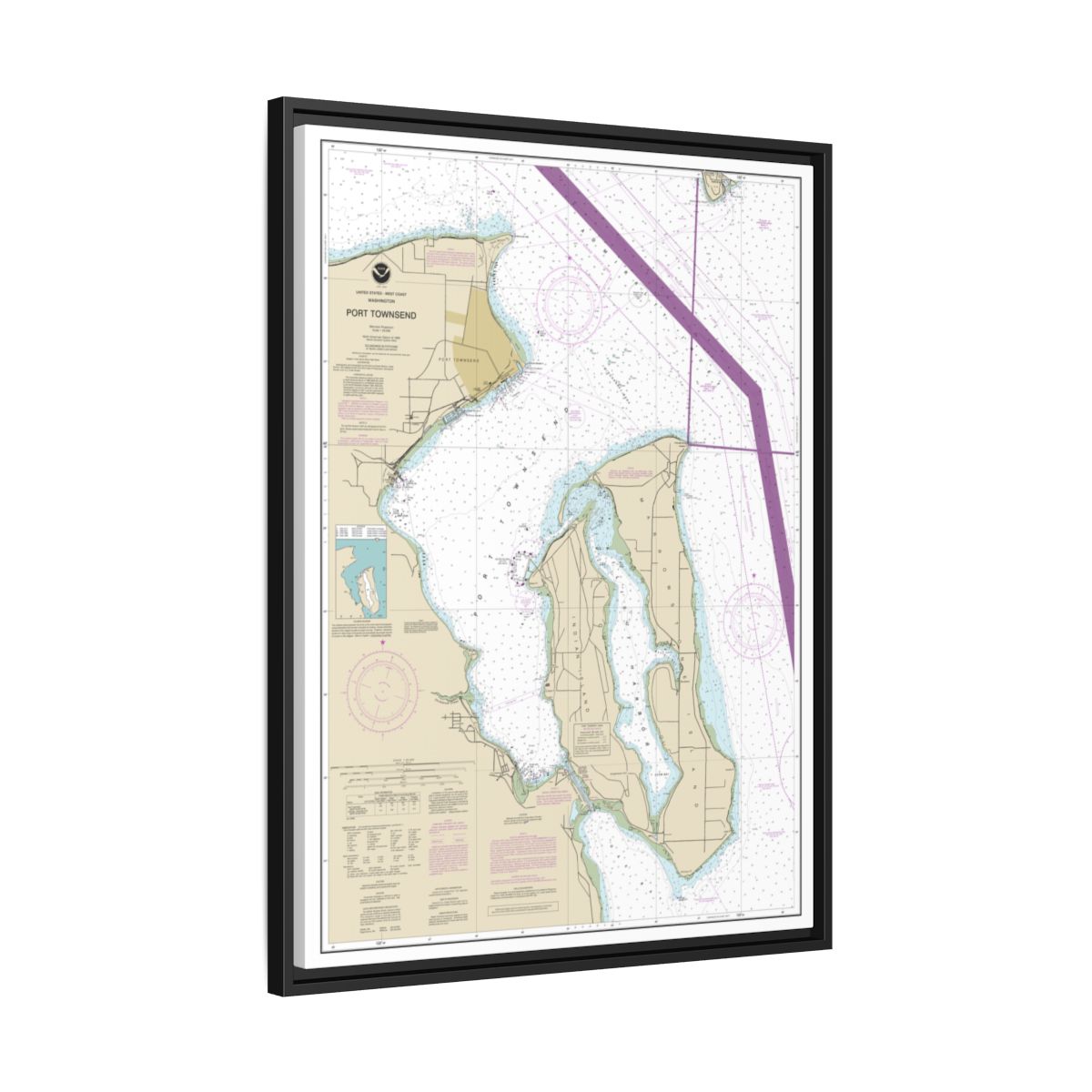 Chart 18464 Port Townsend - NOAA Nautical Chart Floating Frame Canvas | 24" x 32" | 30" x 40" - Black side