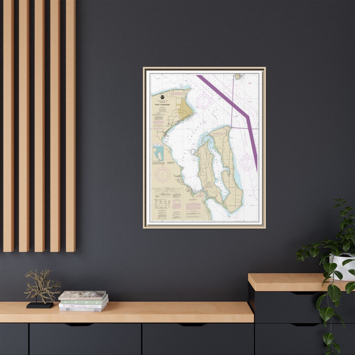 Chart 18464 Port Townsend - NOAA Nautical Chart Floating Frame Canvas | 24" x 32" | 30" x 40" - Natural context-2