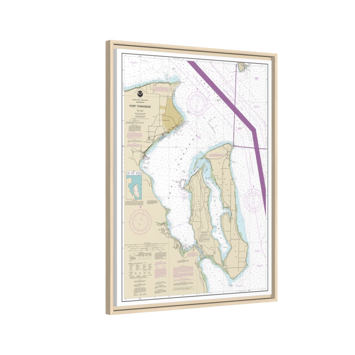 Chart 18464 Port Townsend - NOAA Nautical Chart Floating Frame Canvas | 24" x 32" | 30" x 40" - Natural side
