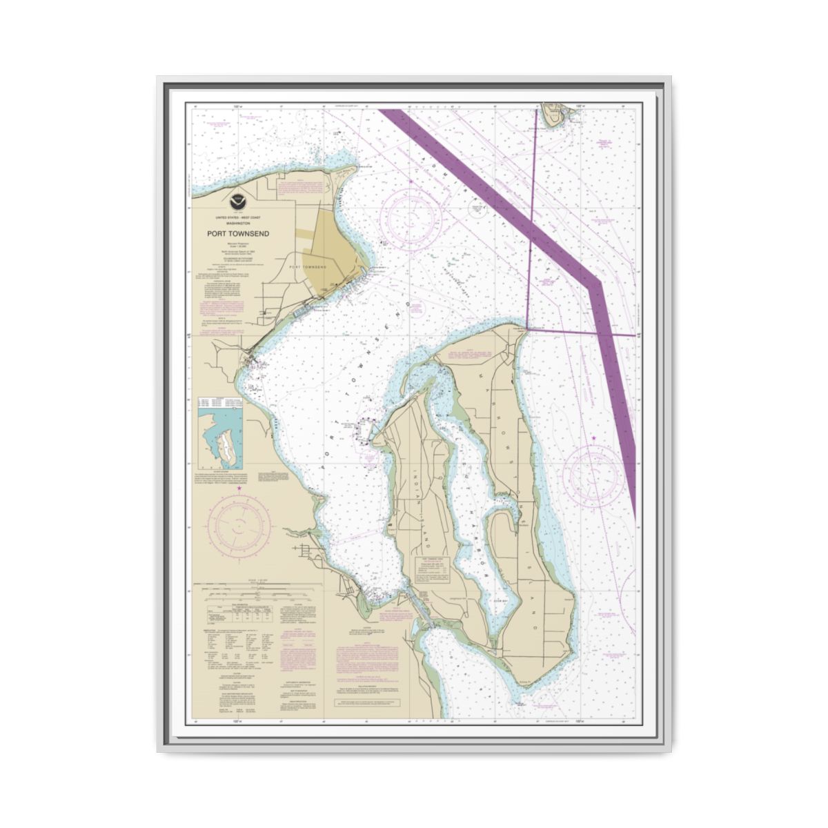 Chart 18464 Port Townsend - NOAA Nautical Chart Floating Frame Canvas | 24" x 32" | 30" x 40" - White front