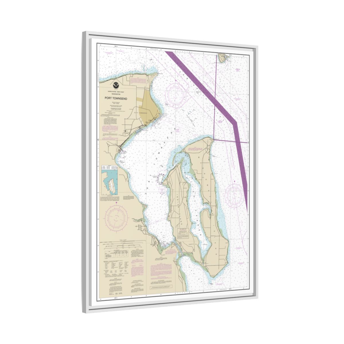 Chart 18464 Port Townsend - NOAA Nautical Chart Floating Frame Canvas | 24" x 32" | 30" x 40" - White side