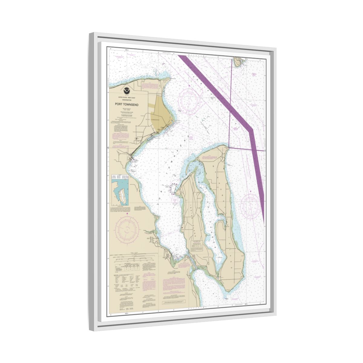 Chart 18464 Port Townsend - NOAA Nautical Chart Floating Frame Canvas | 24" x 32" | 30" x 40" - White side
