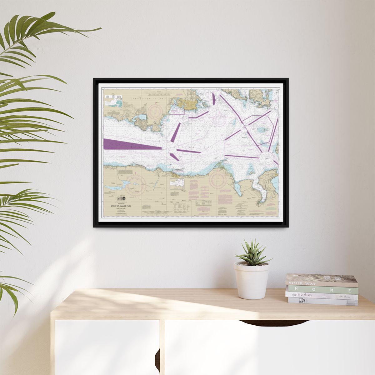 Chart 18465 Strait of Juan de Fuca-eastern part - NOAA Nautical Chart Floating Frame Canvas | 32" x 24" | 40" x 30" - Black context-1