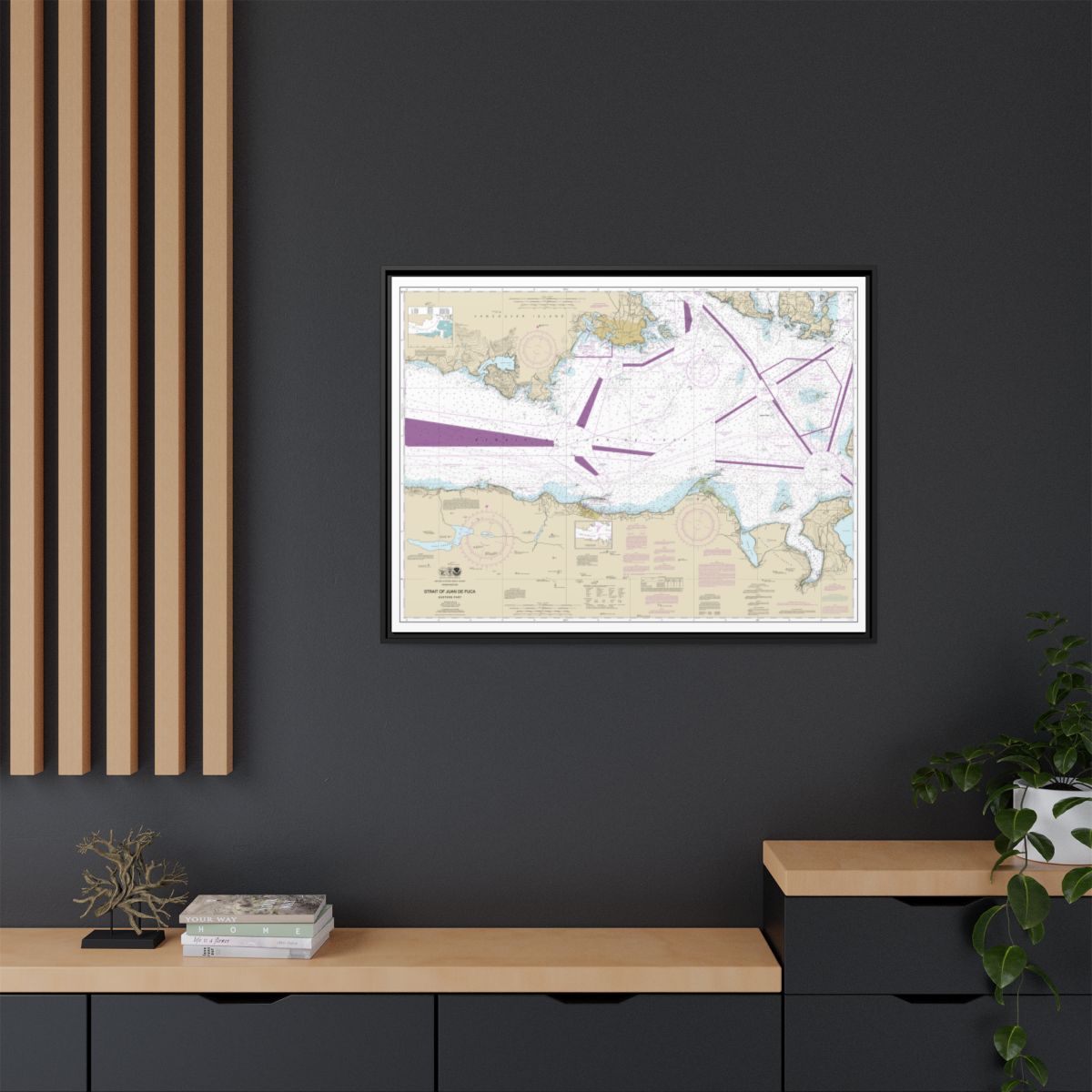 Chart 18465 Strait of Juan de Fuca-eastern part - NOAA Nautical Chart Floating Frame Canvas | 32" x 24" | 40" x 30" - Black context-2