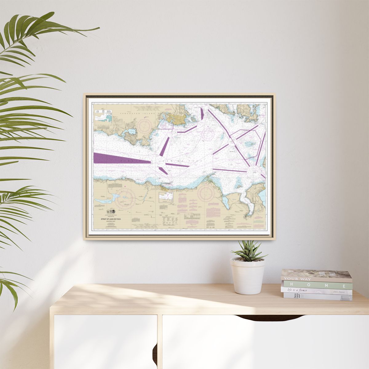 Chart 18465 Strait of Juan de Fuca-eastern part - NOAA Nautical Chart Floating Frame Canvas | 32" x 24" | 40" x 30" - Natural context-1