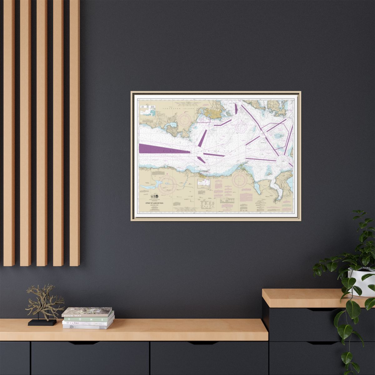 Chart 18465 Strait of Juan de Fuca-eastern part - NOAA Nautical Chart Floating Frame Canvas | 32" x 24" | 40" x 30" - Natural context-2