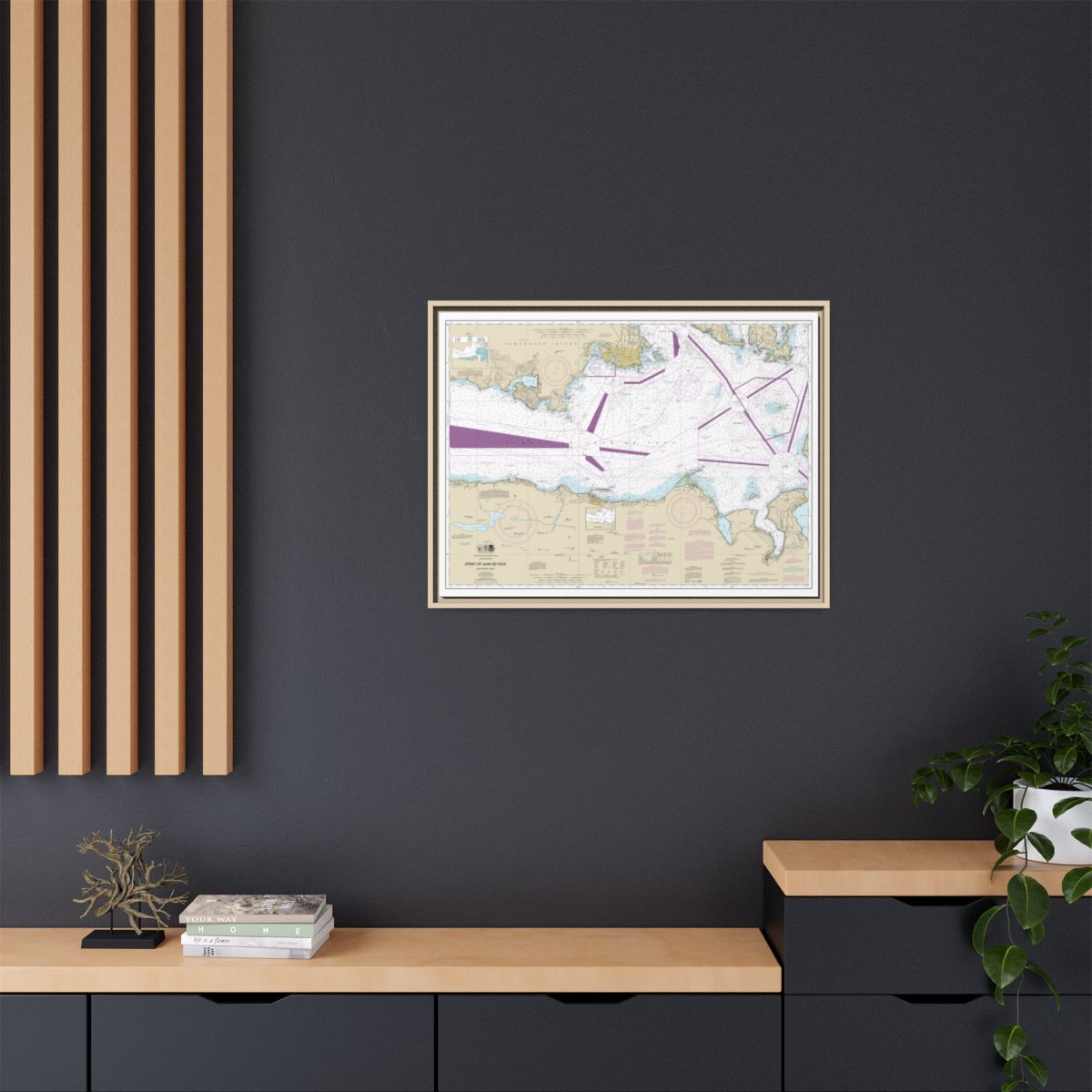 Chart 18465 Strait of Juan de Fuca-eastern part - NOAA Nautical Chart Floating Frame Canvas | 32" x 24" | 40" x 30" - Natural context-2
