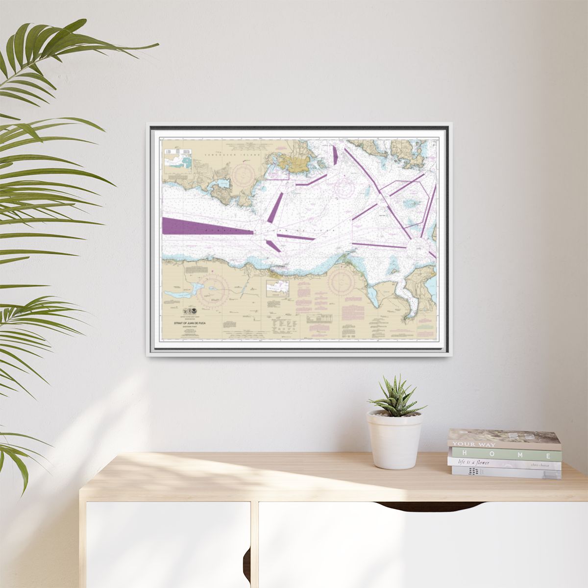 Chart 18465 Strait of Juan de Fuca-eastern part - NOAA Nautical Chart Floating Frame Canvas | 32" x 24" | 40" x 30" - White context-1