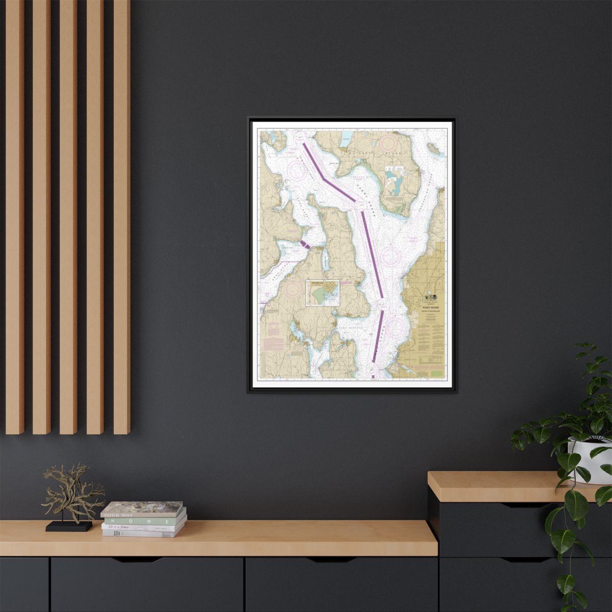 Chart 18473 Puget Sound-Oak Bay to Shilshole Bay - NOAA Nautical Chart Floating Frame Canvas | 24" x 32" | 30" x 40" - Black context-2