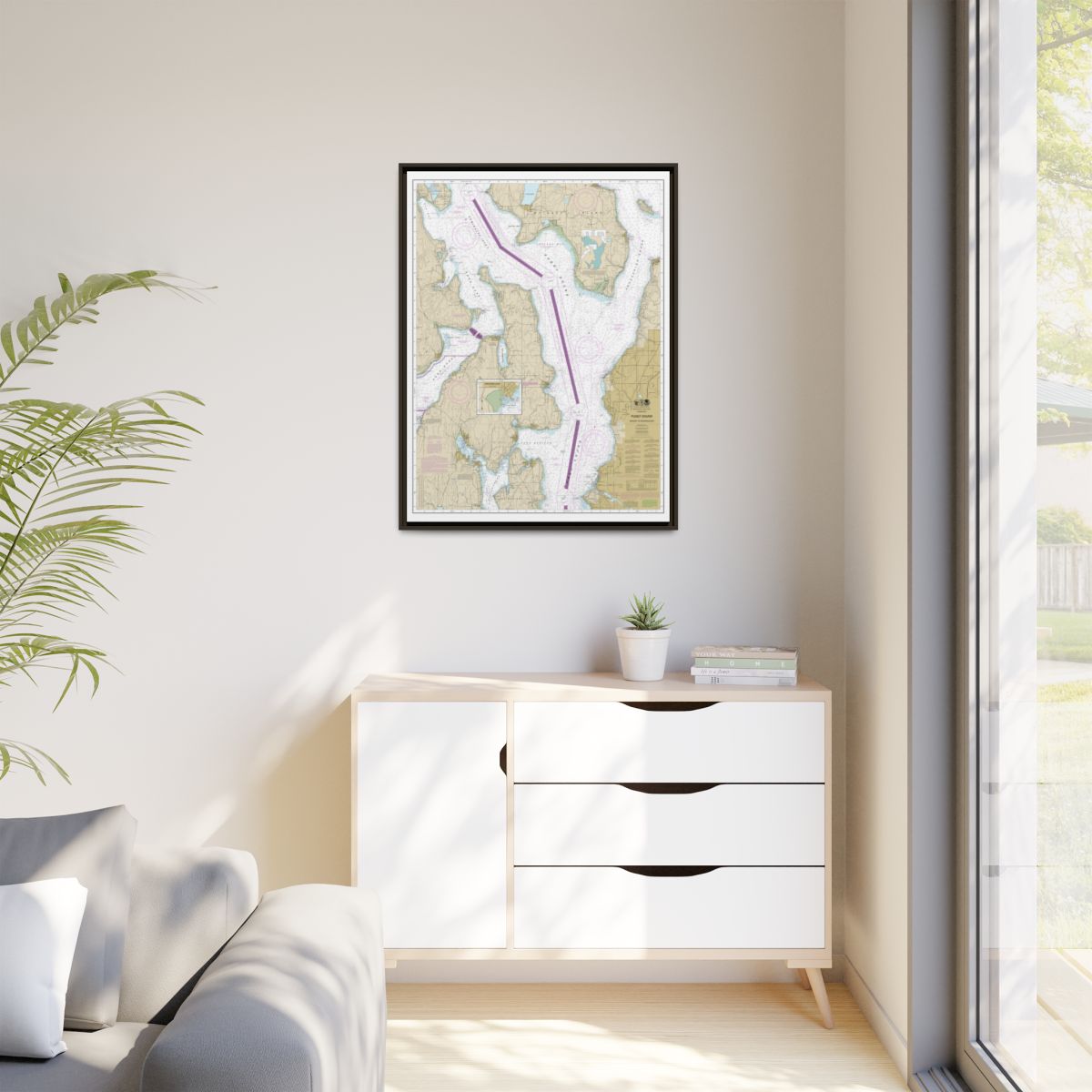 Chart 18473 Puget Sound-Oak Bay to Shilshole Bay - NOAA Nautical Chart Floating Frame Canvas | 24" x 32" | 30" x 40" - Espresso context-1