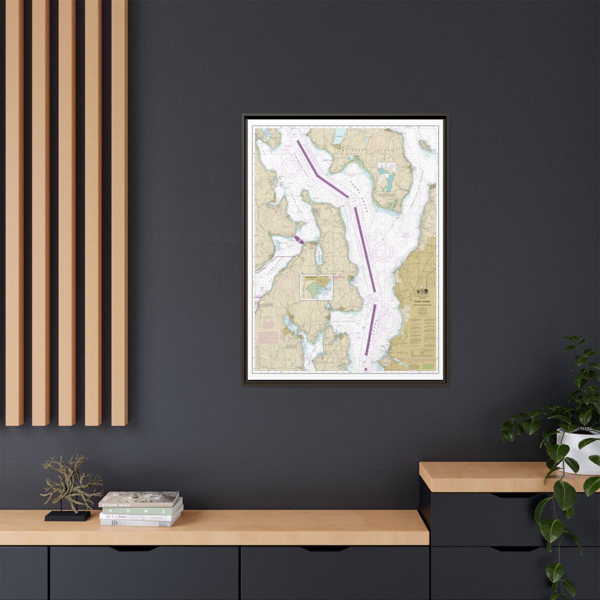 Chart 18473 Puget Sound-Oak Bay to Shilshole Bay - NOAA Nautical Chart Floating Frame Canvas | 24" x 32" | 30" x 40" - Espresso context-2