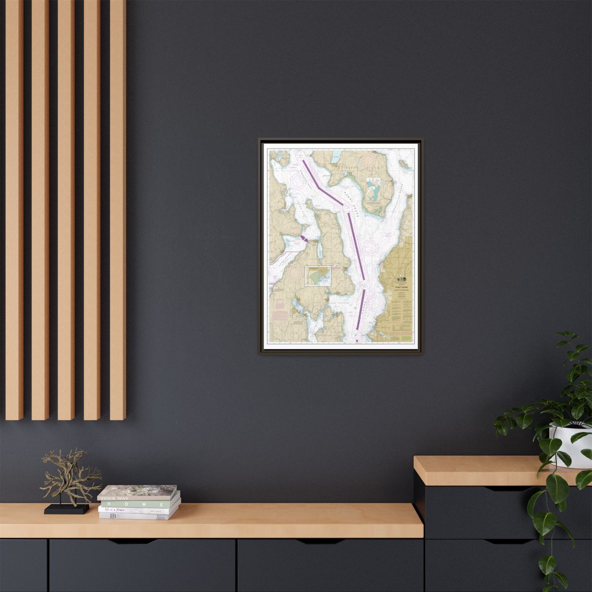 Chart 18473 Puget Sound-Oak Bay to Shilshole Bay - NOAA Nautical Chart Floating Frame Canvas | 24" x 32" | 30" x 40" - Espresso context-2