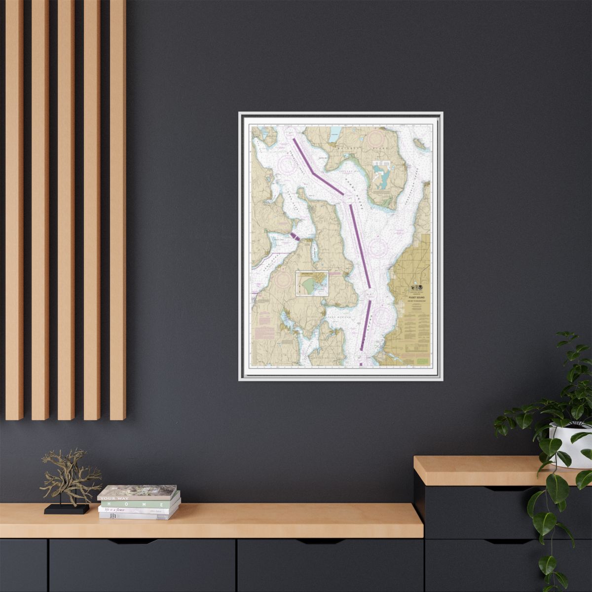 Chart 18473 Puget Sound-Oak Bay to Shilshole Bay - NOAA Nautical Chart Floating Frame Canvas | 24" x 32" | 30" x 40" - White context-2