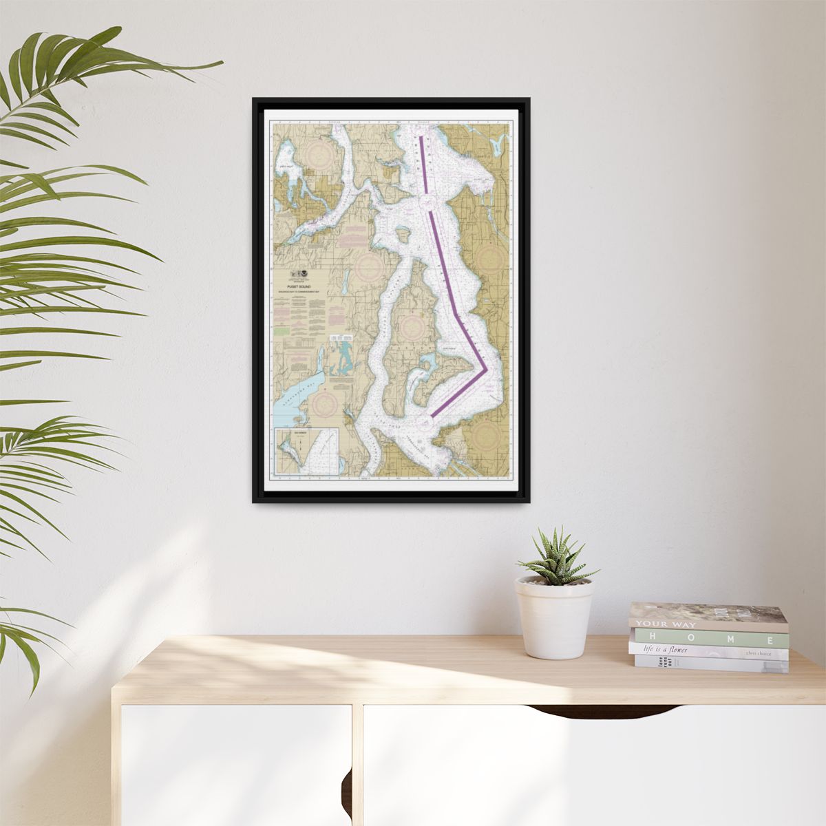 Chart 18474 Puget Sound-Shilshole Bay to Commencement Bay - NOAA Nautical Chart Floating Frame Canvas | 20" x 30" | 24" x 36" | 32" x 48" - Black context-1