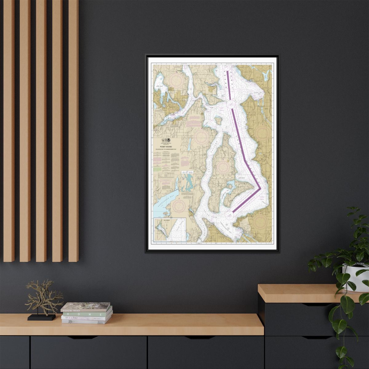 Chart 18474 Puget Sound-Shilshole Bay to Commencement Bay - NOAA Nautical Chart Floating Frame Canvas | 20" x 30" | 24" x 36" | 32" x 48" - Black context-2