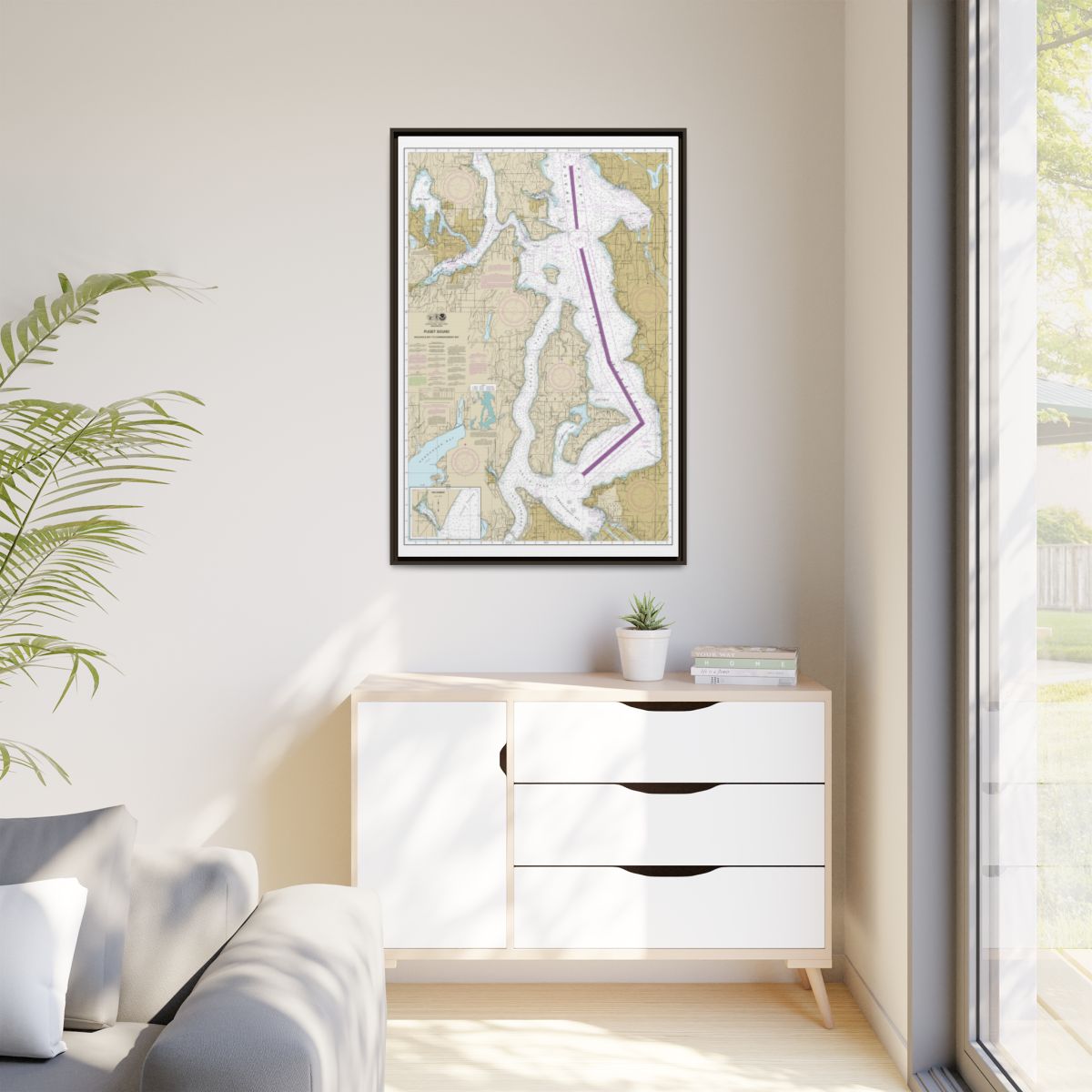 Chart 18474 Puget Sound-Shilshole Bay to Commencement Bay - NOAA Nautical Chart Floating Frame Canvas | 20" x 30" | 24" x 36" | 32" x 48" - Espresso context-1