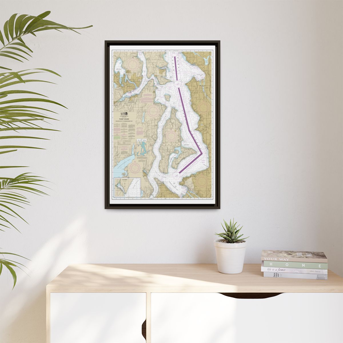 Chart 18474 Puget Sound-Shilshole Bay to Commencement Bay - NOAA Nautical Chart Floating Frame Canvas | 20" x 30" | 24" x 36" | 32" x 48" - Espresso context-1
