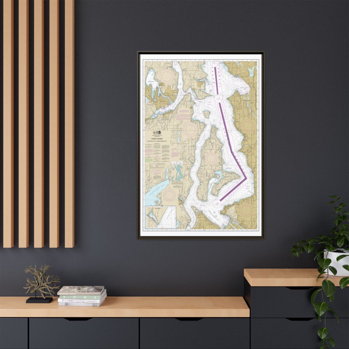 Chart 18474 Puget Sound-Shilshole Bay to Commencement Bay - NOAA Nautical Chart Floating Frame Canvas | 20" x 30" | 24" x 36" | 32" x 48" - Espresso context-2