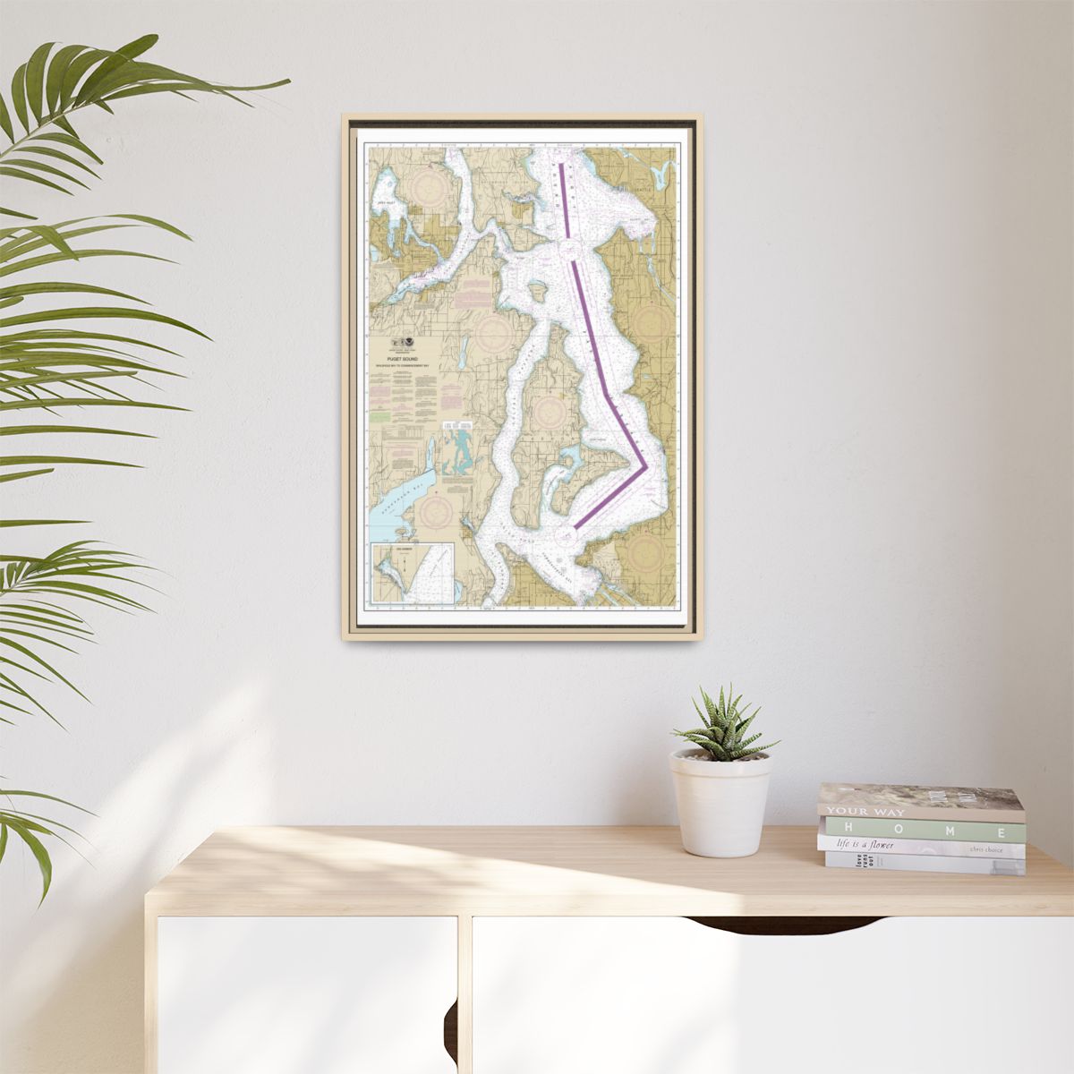 Chart 18474 Puget Sound-Shilshole Bay to Commencement Bay - NOAA Nautical Chart Floating Frame Canvas | 20" x 30" | 24" x 36" | 32" x 48" - Natural context-1