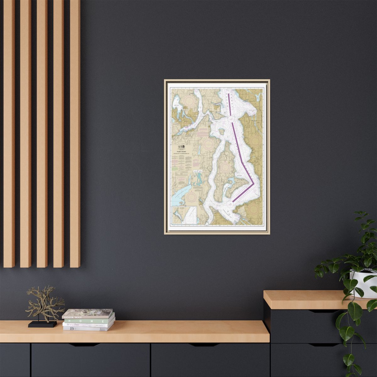 Chart 18474 Puget Sound-Shilshole Bay to Commencement Bay - NOAA Nautical Chart Floating Frame Canvas | 20" x 30" | 24" x 36" | 32" x 48" - Natural context-2