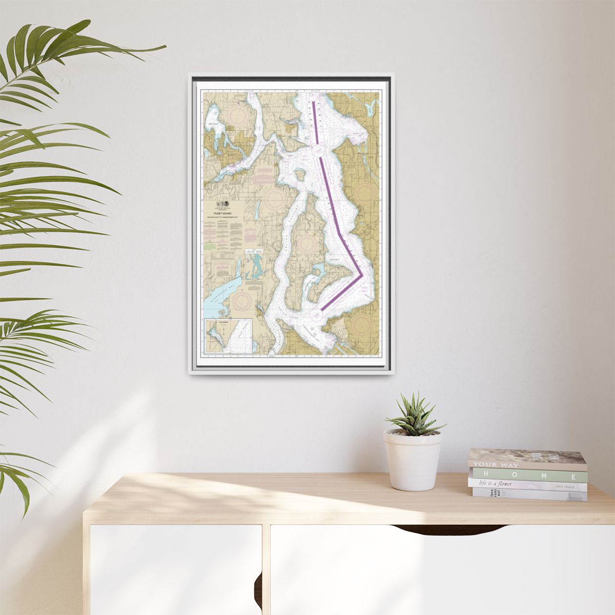 Chart 18474 Puget Sound-Shilshole Bay to Commencement Bay - NOAA Nautical Chart Floating Frame Canvas | 20" x 30" | 24" x 36" | 32" x 48" - White context-1