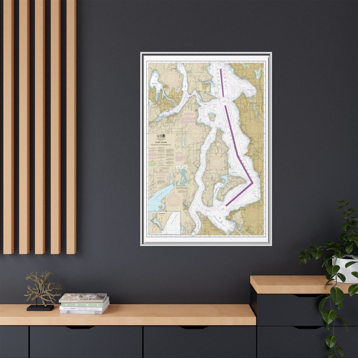 Chart 18474 Puget Sound-Shilshole Bay to Commencement Bay - NOAA Nautical Chart Floating Frame Canvas | 20" x 30" | 24" x 36" | 32" x 48" - White context-2