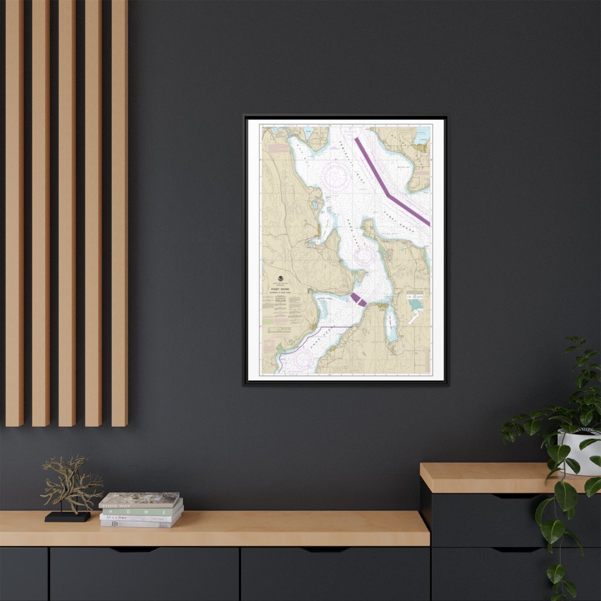 Chart 18477 Puget Sound-Entrance to Hood Canal - NOAA Nautical Chart Floating Frame Canvas | 24" x 32" | 30" x 40" - Black context-2