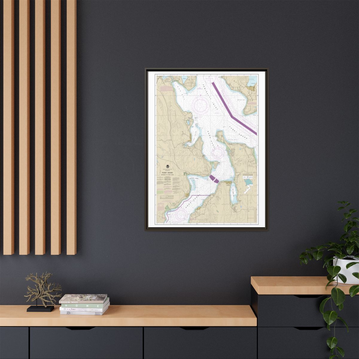 Chart 18477 Puget Sound-Entrance to Hood Canal - NOAA Nautical Chart Floating Frame Canvas | 24" x 32" | 30" x 40" - Espresso context-2