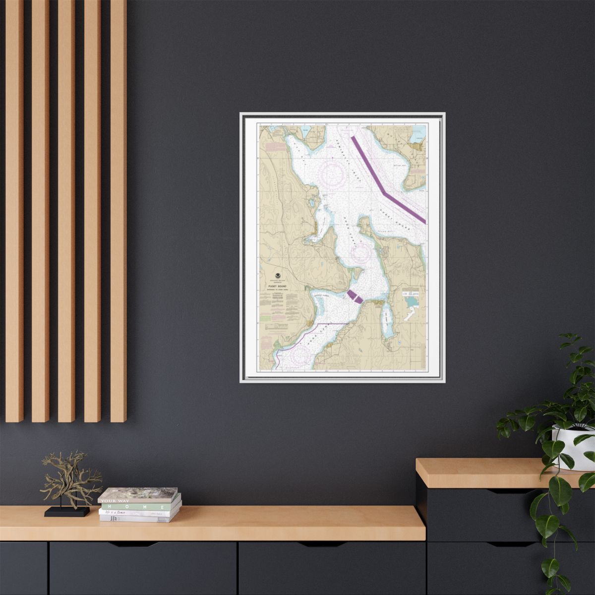 Chart 18477 Puget Sound-Entrance to Hood Canal - NOAA Nautical Chart Floating Frame Canvas | 24" x 32" | 30" x 40" - White context-2