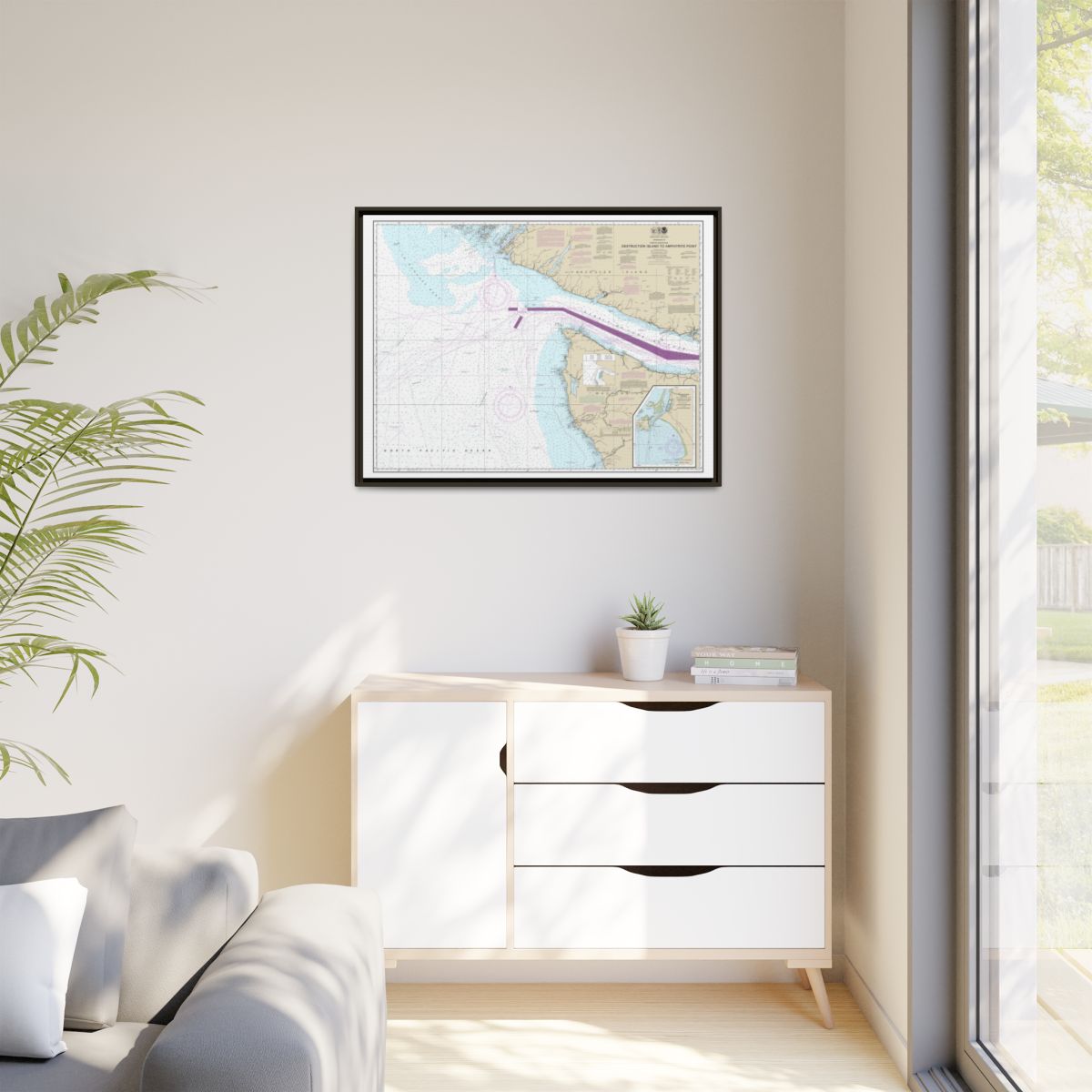 Chart 18480 Approaches to Strait of Juan de Fuca Destruction lsland to Amphitrite Point - NOAA Nautical Chart Floating Frame Canvas | 32" x 24" | 40" x 30" - Espresso context-1