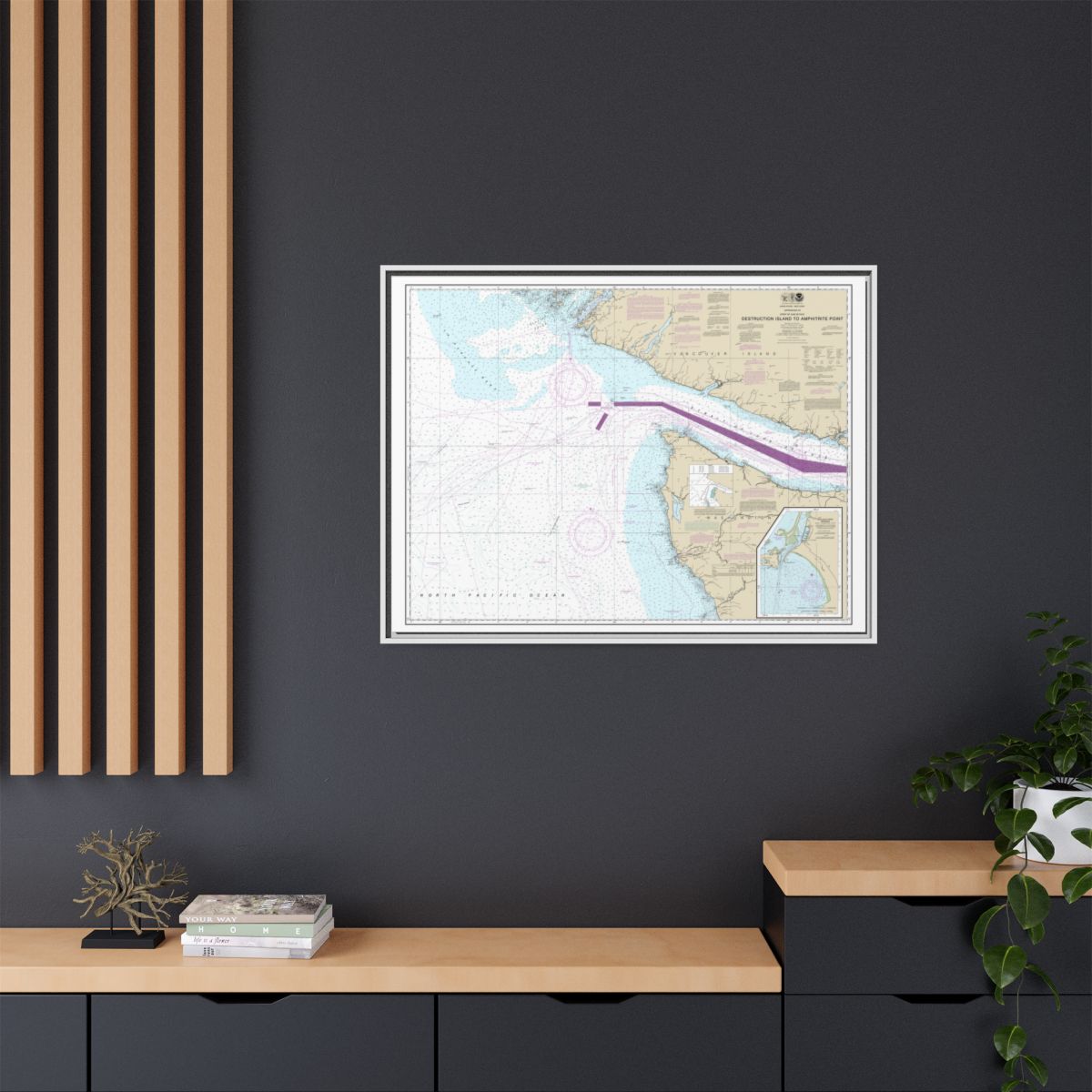 Chart 18480 Approaches to Strait of Juan de Fuca Destruction lsland to Amphitrite Point - NOAA Nautical Chart Floating Frame Canvas | 32" x 24" | 40" x 30" - White context-2