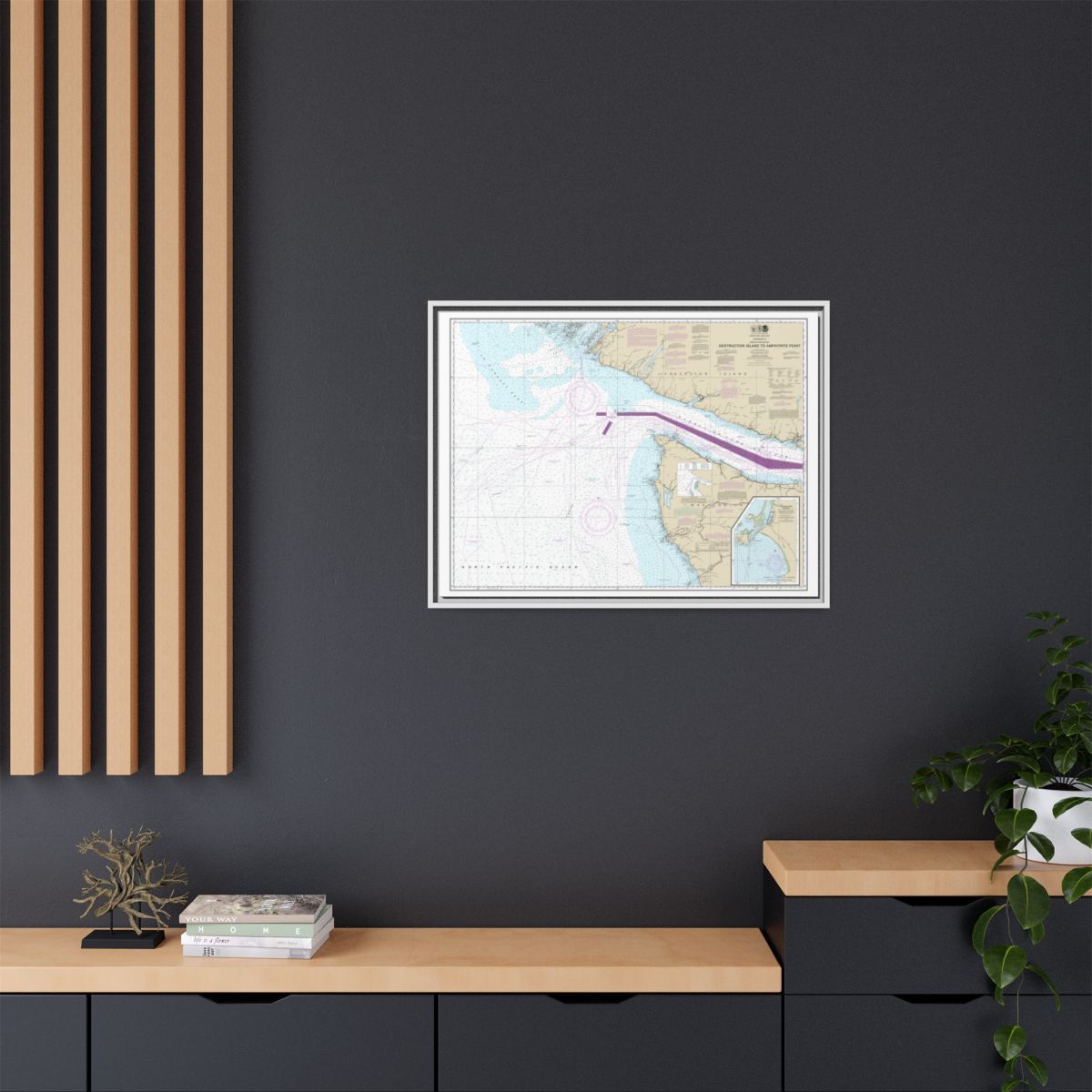 Chart 18480 Approaches to Strait of Juan de Fuca Destruction lsland to Amphitrite Point - NOAA Nautical Chart Floating Frame Canvas | 32" x 24" | 40" x 30" - White context-2
