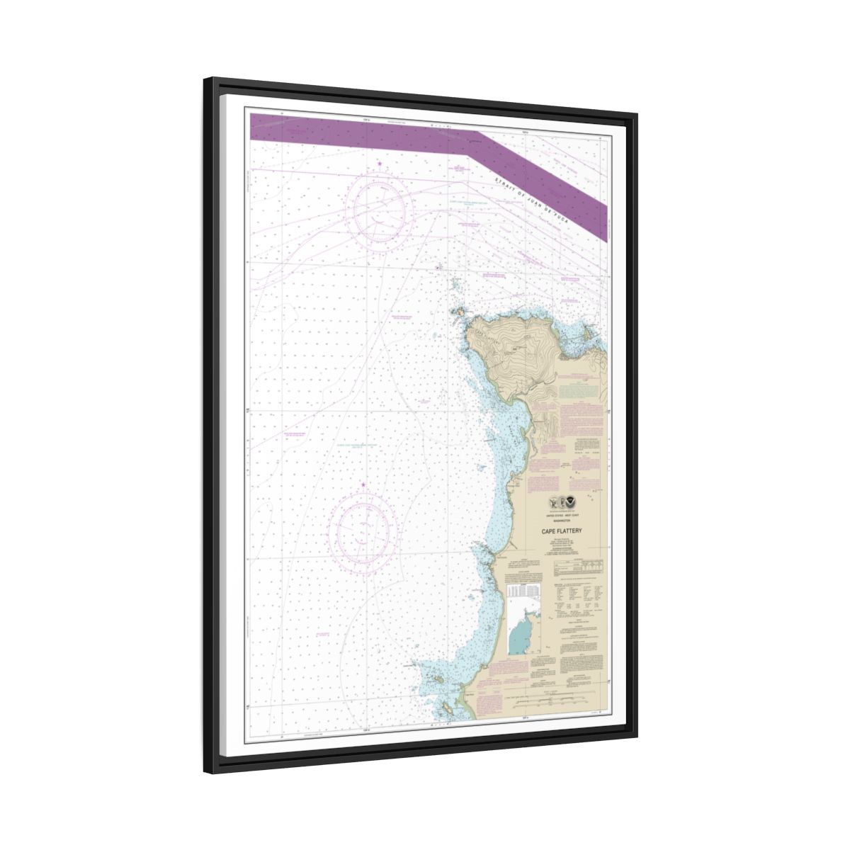 Chart 18485 Cape Flattery - NOAA Nautical Chart Floating Frame Canvas | 24" x 32" | 30" x 40" - Black side