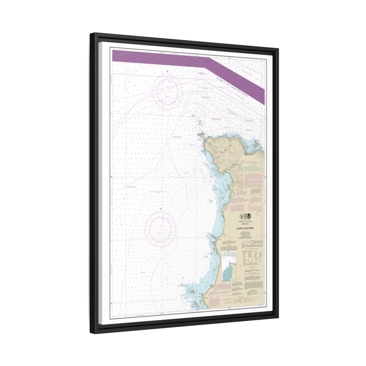 Chart 18485 Cape Flattery - NOAA Nautical Chart Floating Frame Canvas | 24" x 32" | 30" x 40" - Black side