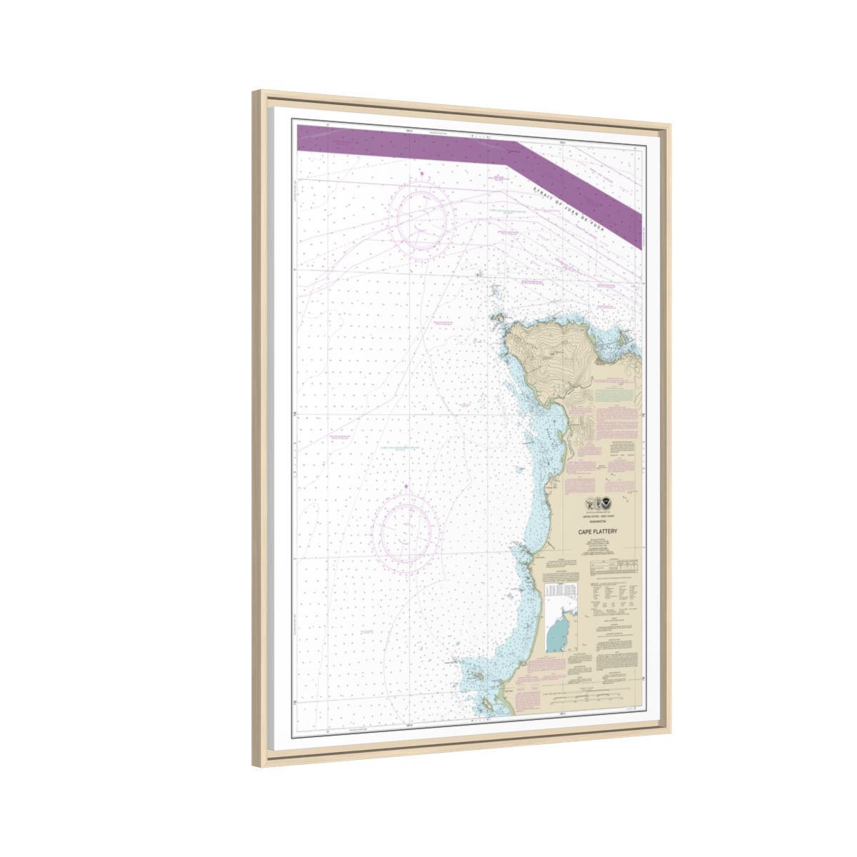 Chart 18485 Cape Flattery - NOAA Nautical Chart Floating Frame Canvas | 24" x 32" | 30" x 40" - Natural side