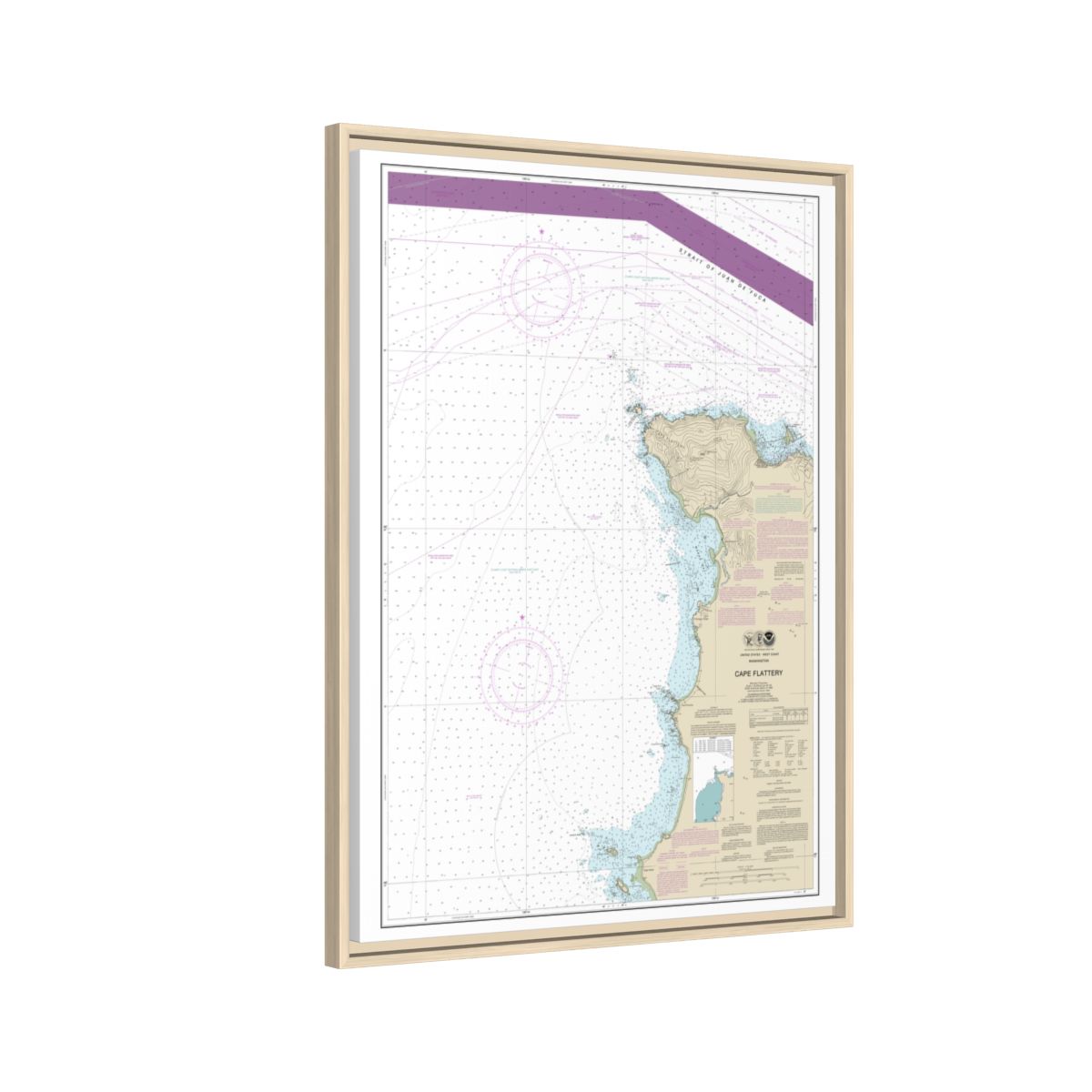 Chart 18485 Cape Flattery - NOAA Nautical Chart Floating Frame Canvas | 24" x 32" | 30" x 40" - Natural side